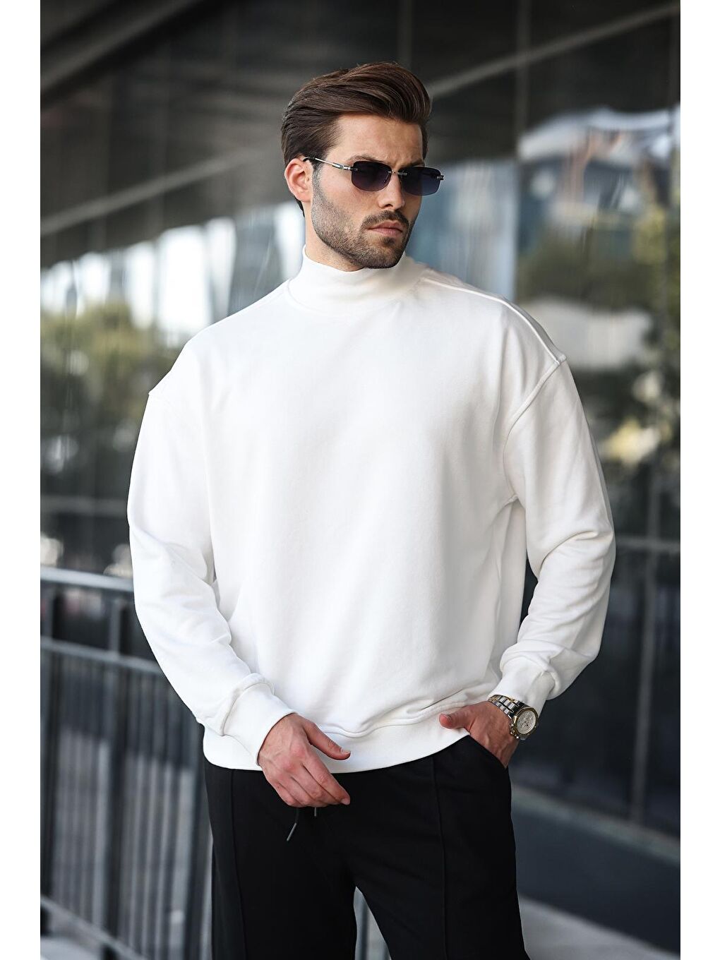 Ekru Yarım Balıkçı Yaka Erkek Basic Sweatshirt E7158