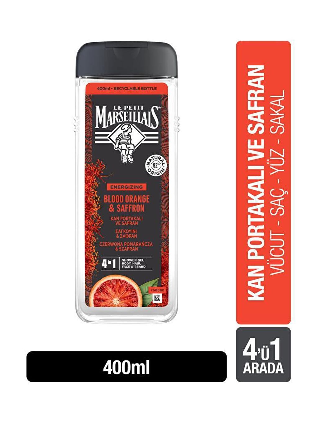 Le Petit Marseillais Renksiz LPM Men Kan Portakalı ve Safran Duş Jeli ve Şampuan 400ml