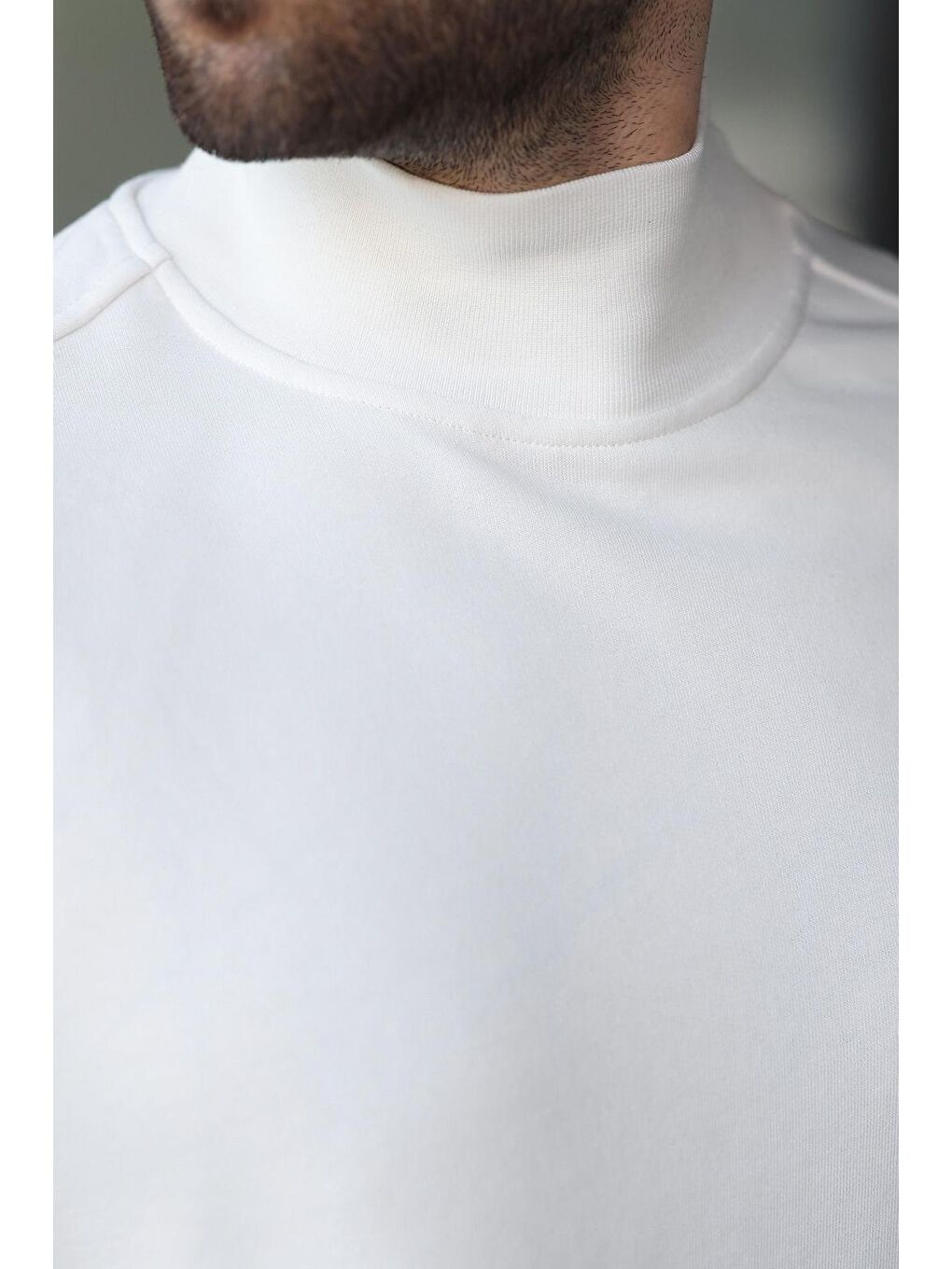 Ekru Yarım Balıkçı Yaka Erkek Basic Sweatshirt E7158-2