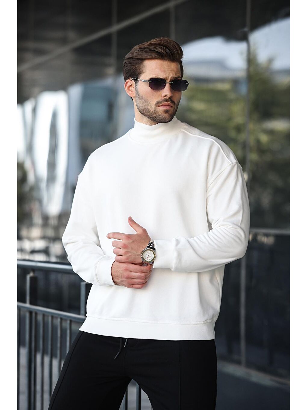 Ekru Yarım Balıkçı Yaka Erkek Basic Sweatshirt E7158-3