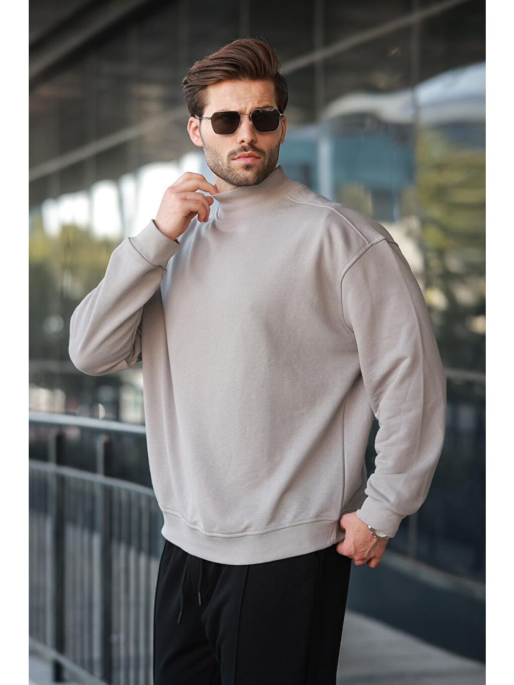 Boyalı Gri Yarım Balıkçı Yaka Erkek Basic Sweatshirt E7158