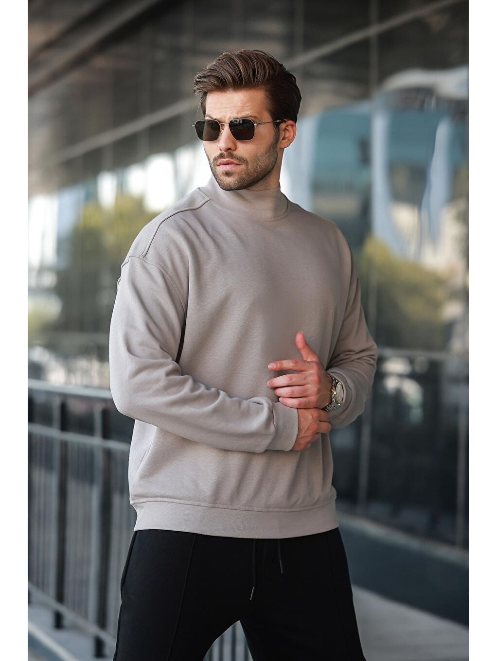 Boyalı Gri Yarım Balıkçı Yaka Erkek Basic Sweatshirt E7158-3