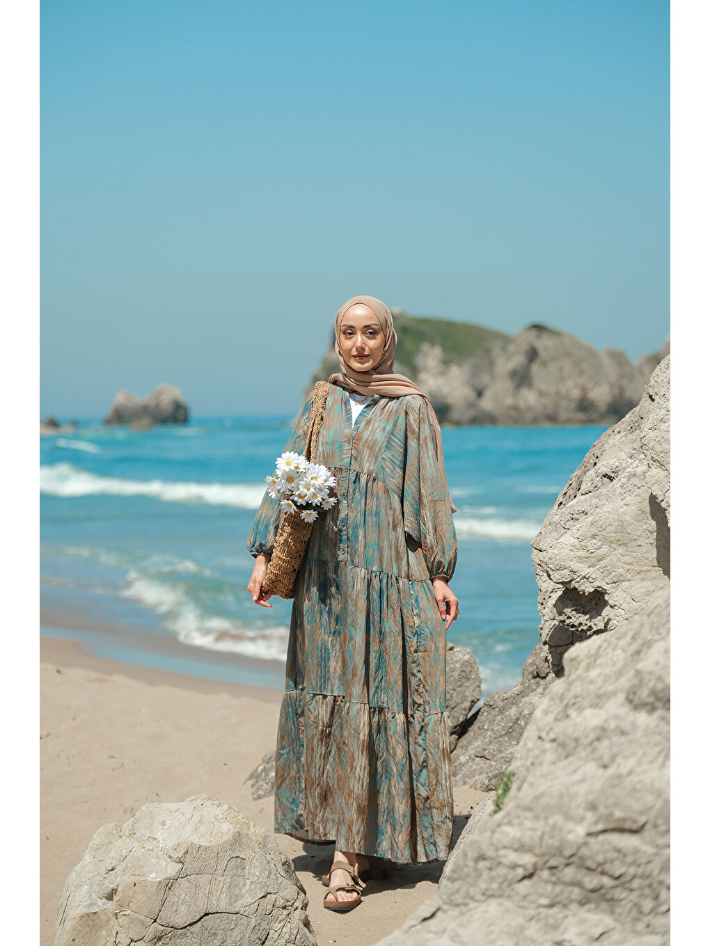 Kadın Rüzgar Dokusu Desenli Elbise Yeşil