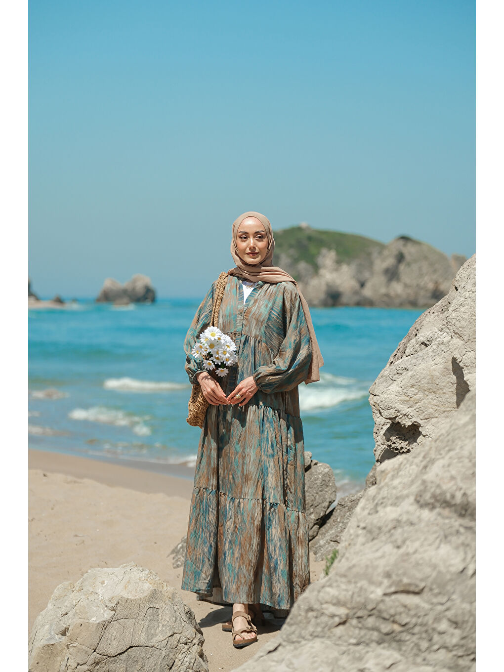 Kadın Rüzgar Dokusu Desenli Elbise Yeşil-1