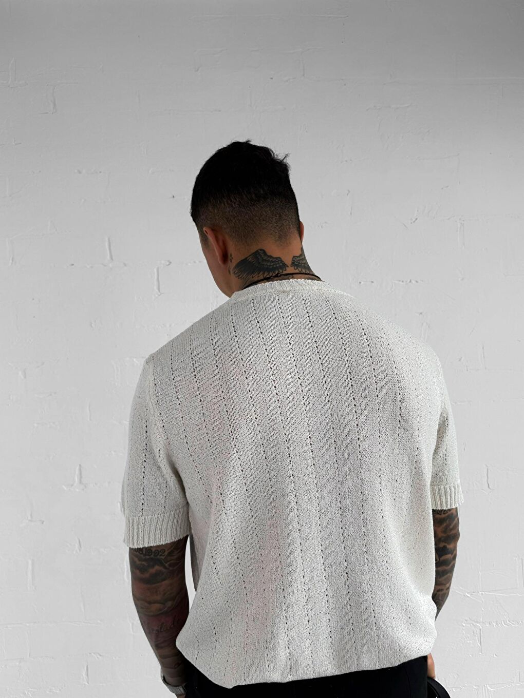 Ekru Erkek Regular Fit Örme Desenli Tişört Krem-1