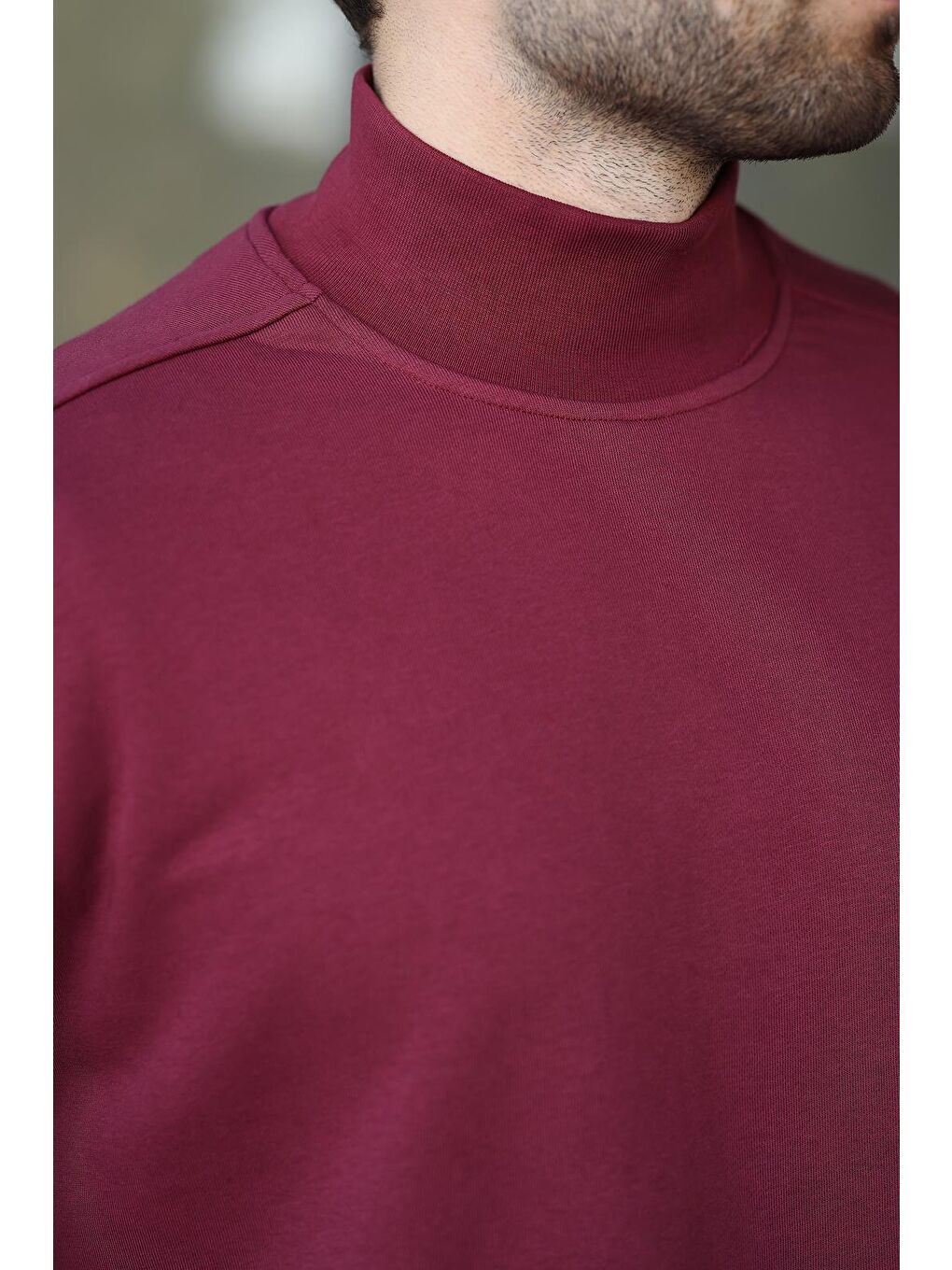 Bordo Yarım Balıkçı Yaka Erkek Basic Sweatshirt E7158-2