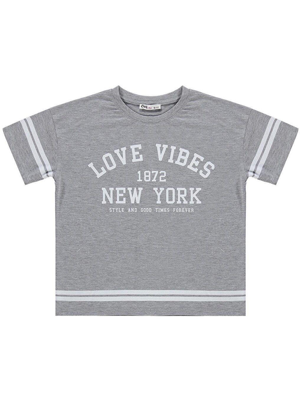 Siyah Girls Love Vibes Baskılı 10-13 Yaş Tişört - Gri
