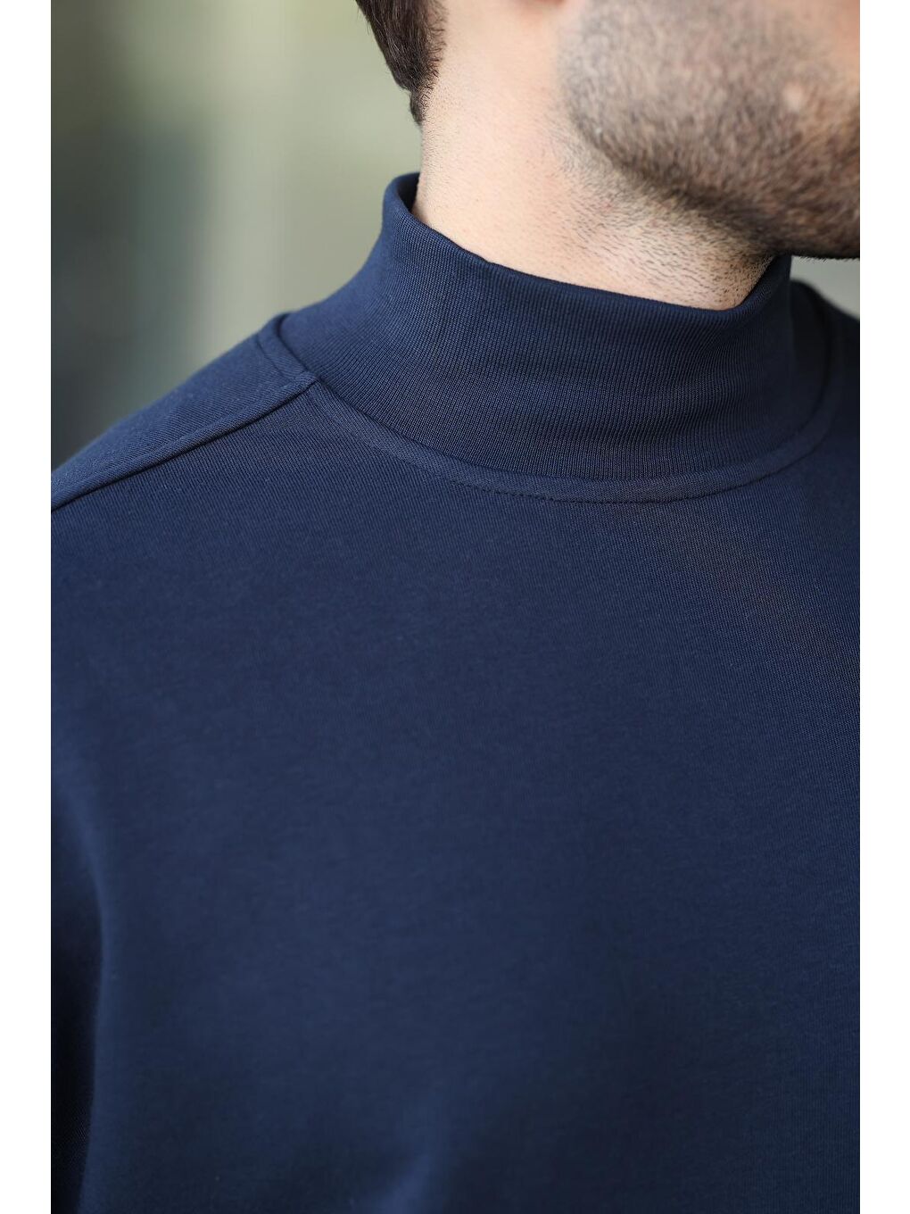 Lacivert Yarım Balıkçı Yaka Erkek Basic Sweatshirt E7158-2