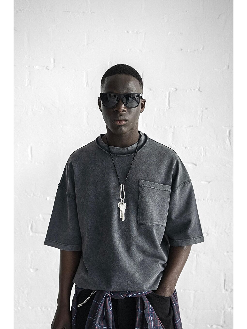 Erkek Yıkamalı Dikiş Detaylı Oversize Tişört Siyah