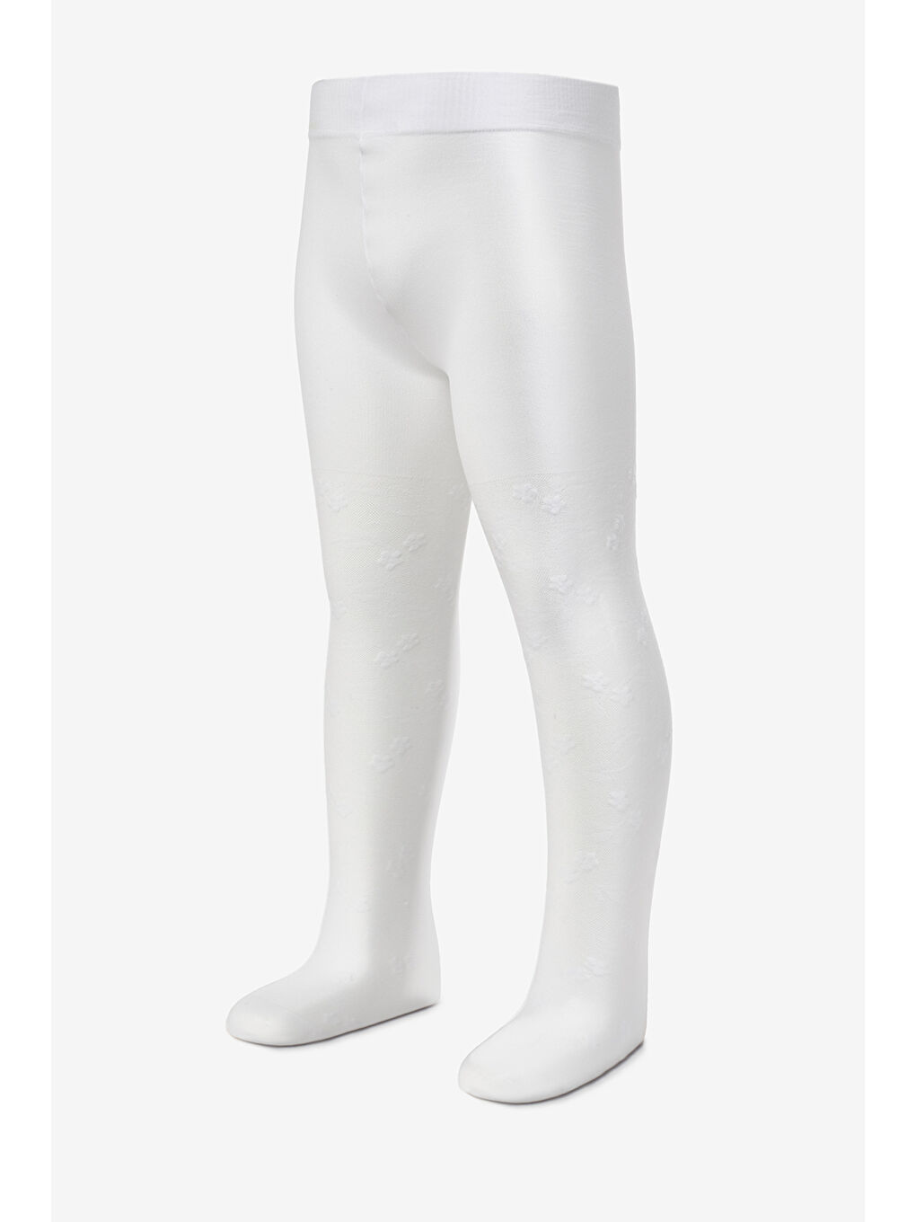 Beyaz Çiçek Desenli Mikro File Kız Çocuk Külotlu Çorap