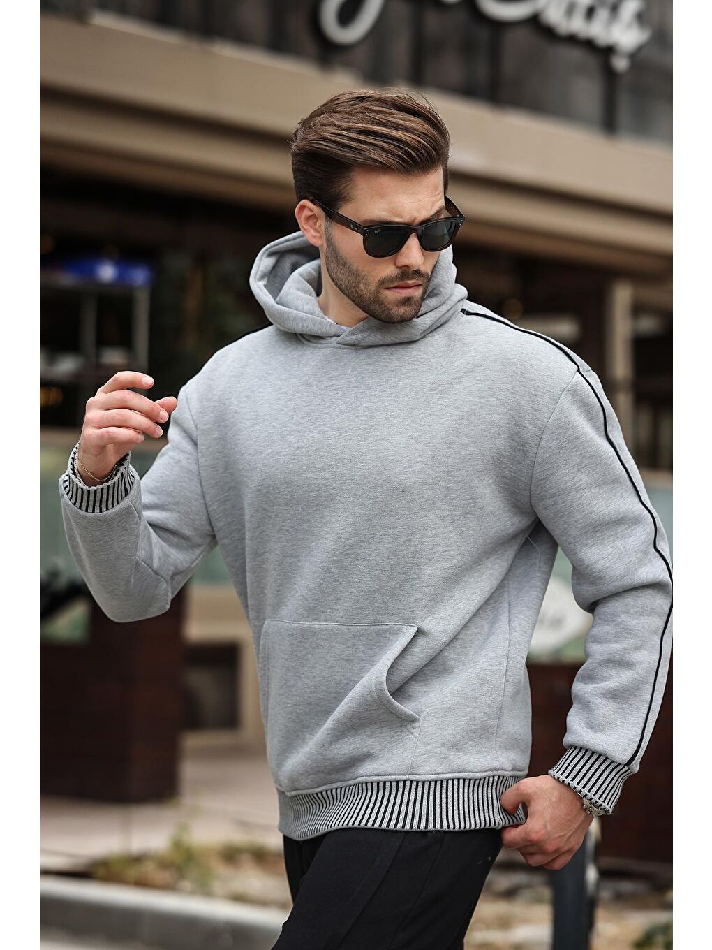 Grimelanj Kapüşonlu Kanguru Cep Erkek Sweatshirt E-1