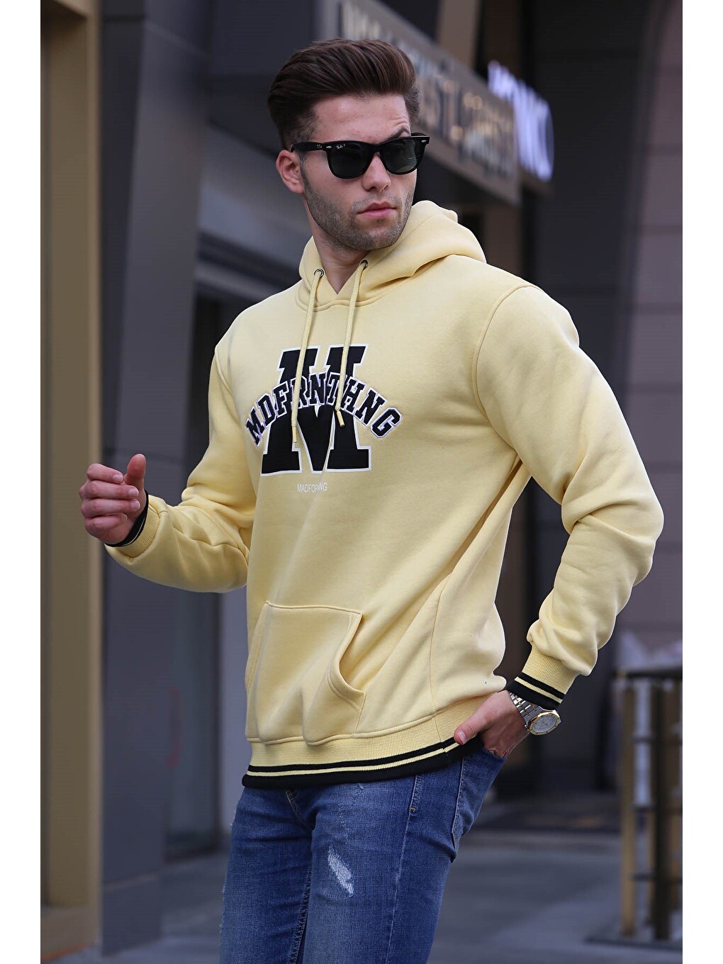 Sarı Nakışlı Kapüşonlu Sweatshirt 6012