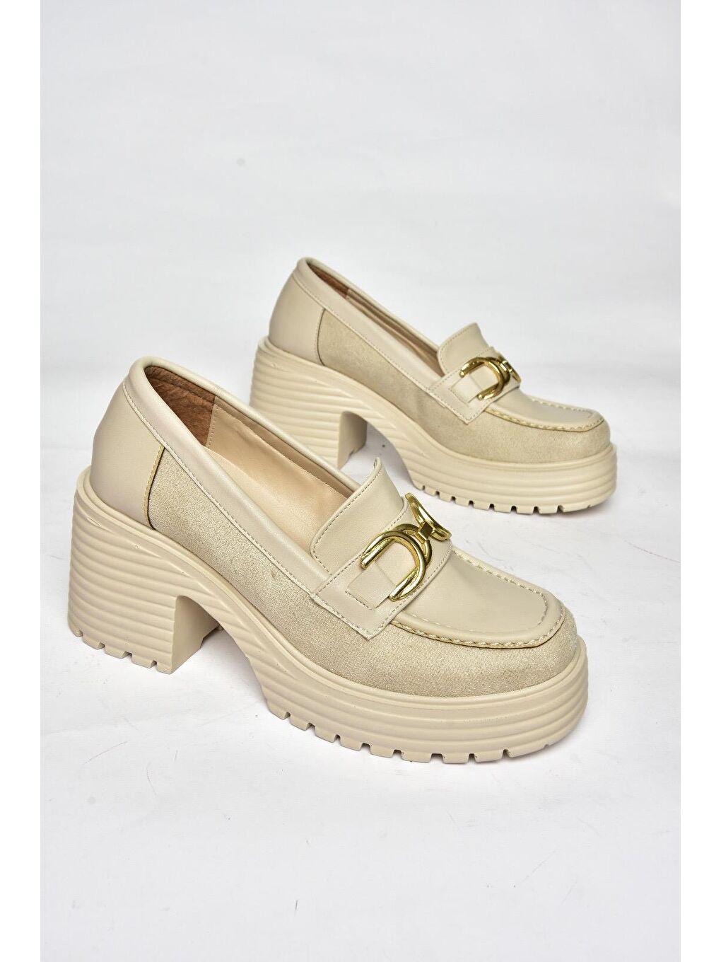 R9960500 Bej Kadın Topuklu Loafer Ayakkabı-2