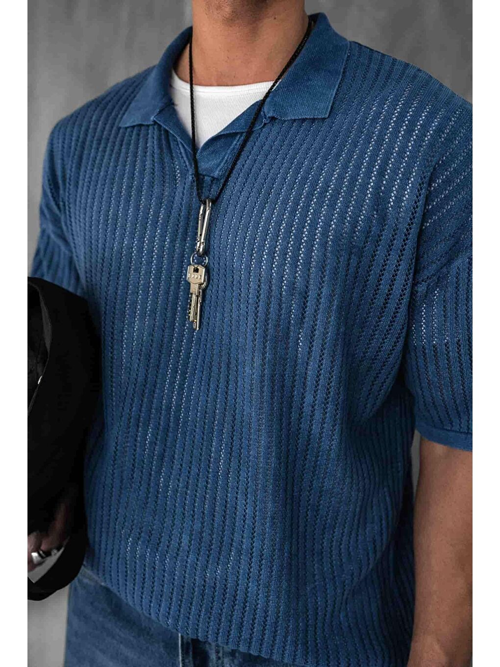 Erkek Polo Yaka Regular Fit Triko Tişört Koyu Mavi-2