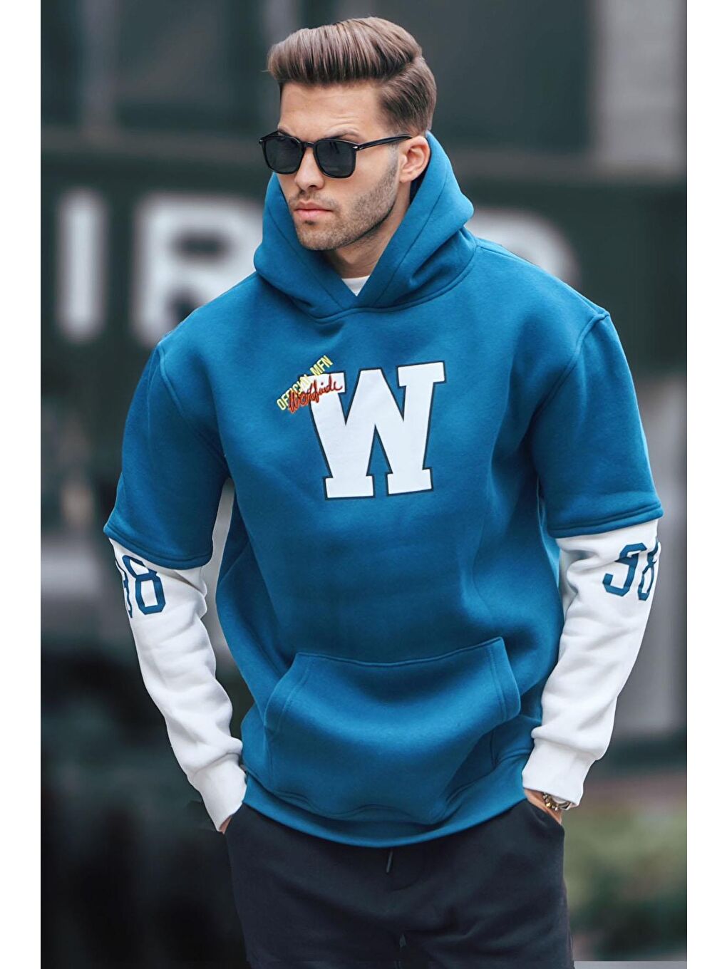 Petrol Mavisi Nakışlı Kapüşonlu Sweatshirt 6141