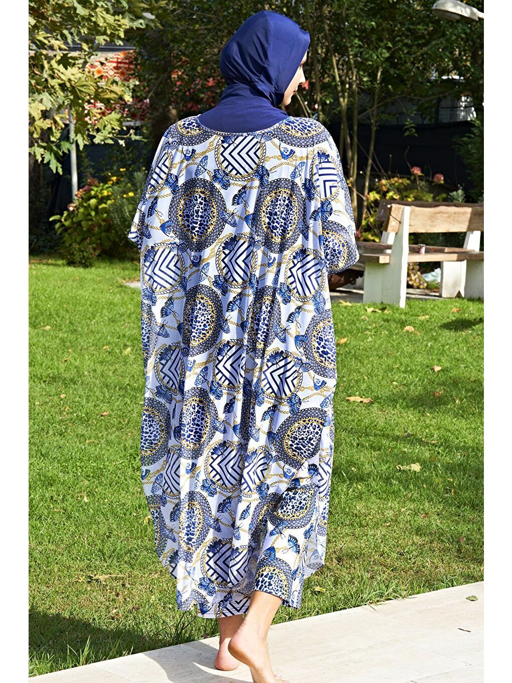 Beyaz Tesettür Mayo Üzerine Örme Tek Kaftan Pareo 2417-1P-1