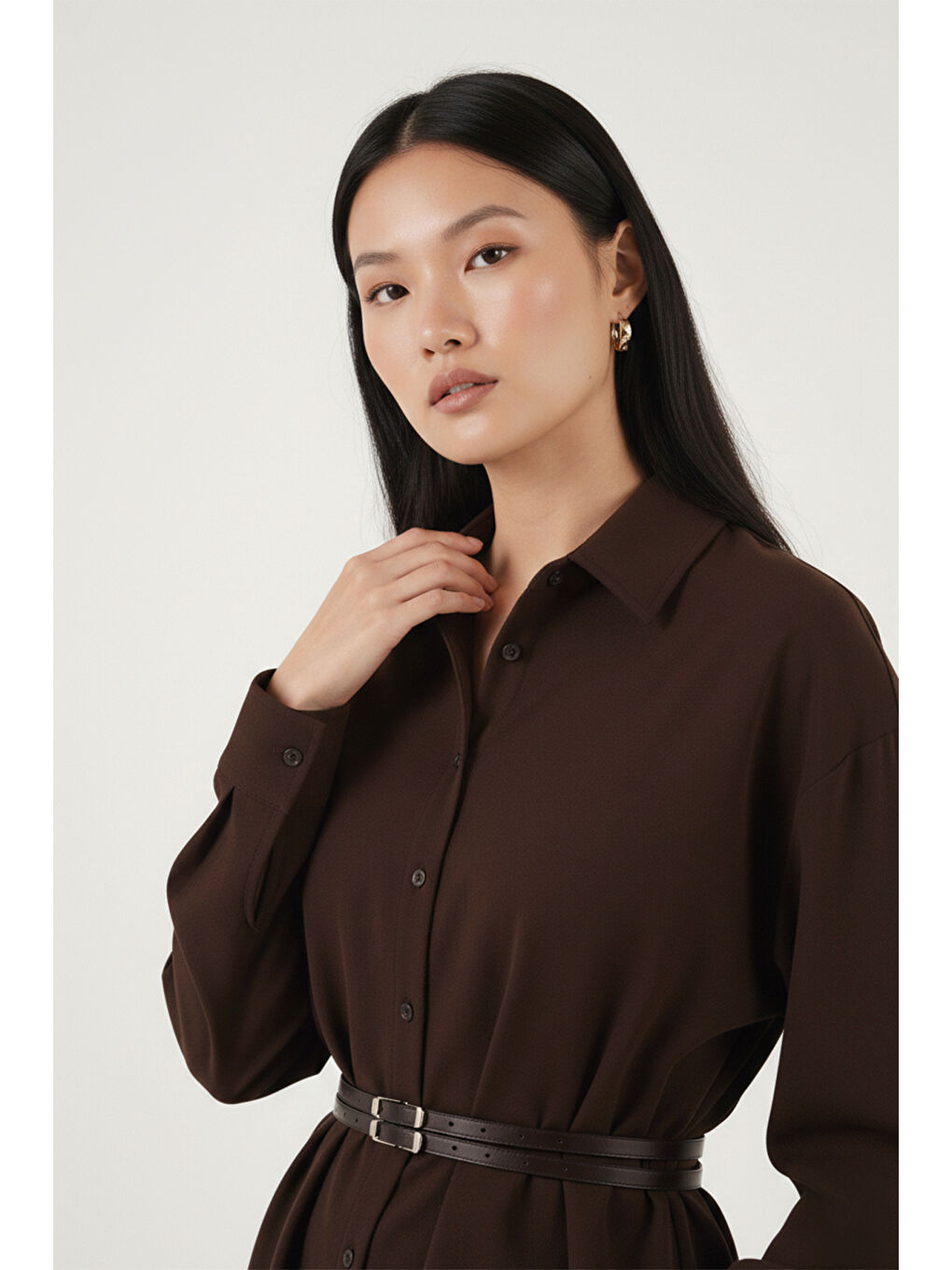 Kahverengi Regular Fit Kemer Detaylı Yüksek Bel Kadın Takım 6928887-1