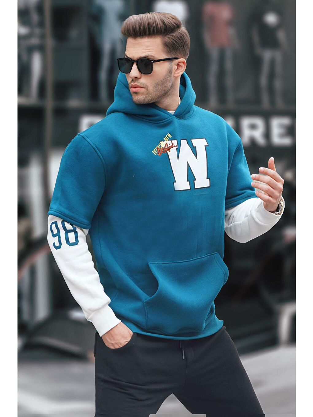 Petrol Mavisi Nakışlı Kapüşonlu Sweatshirt 6141-1