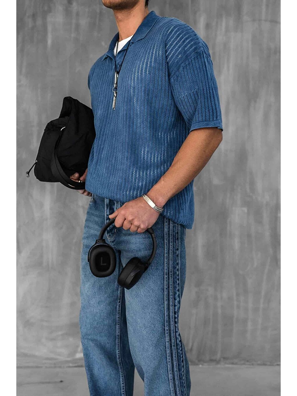 Erkek Polo Yaka Regular Fit Triko Tişört Koyu Mavi-5