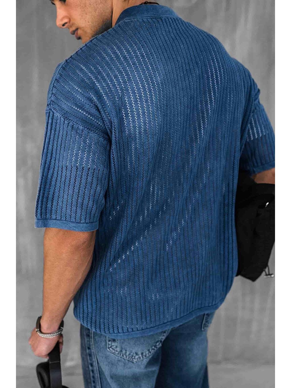 Erkek Polo Yaka Regular Fit Triko Tişört Koyu Mavi-6