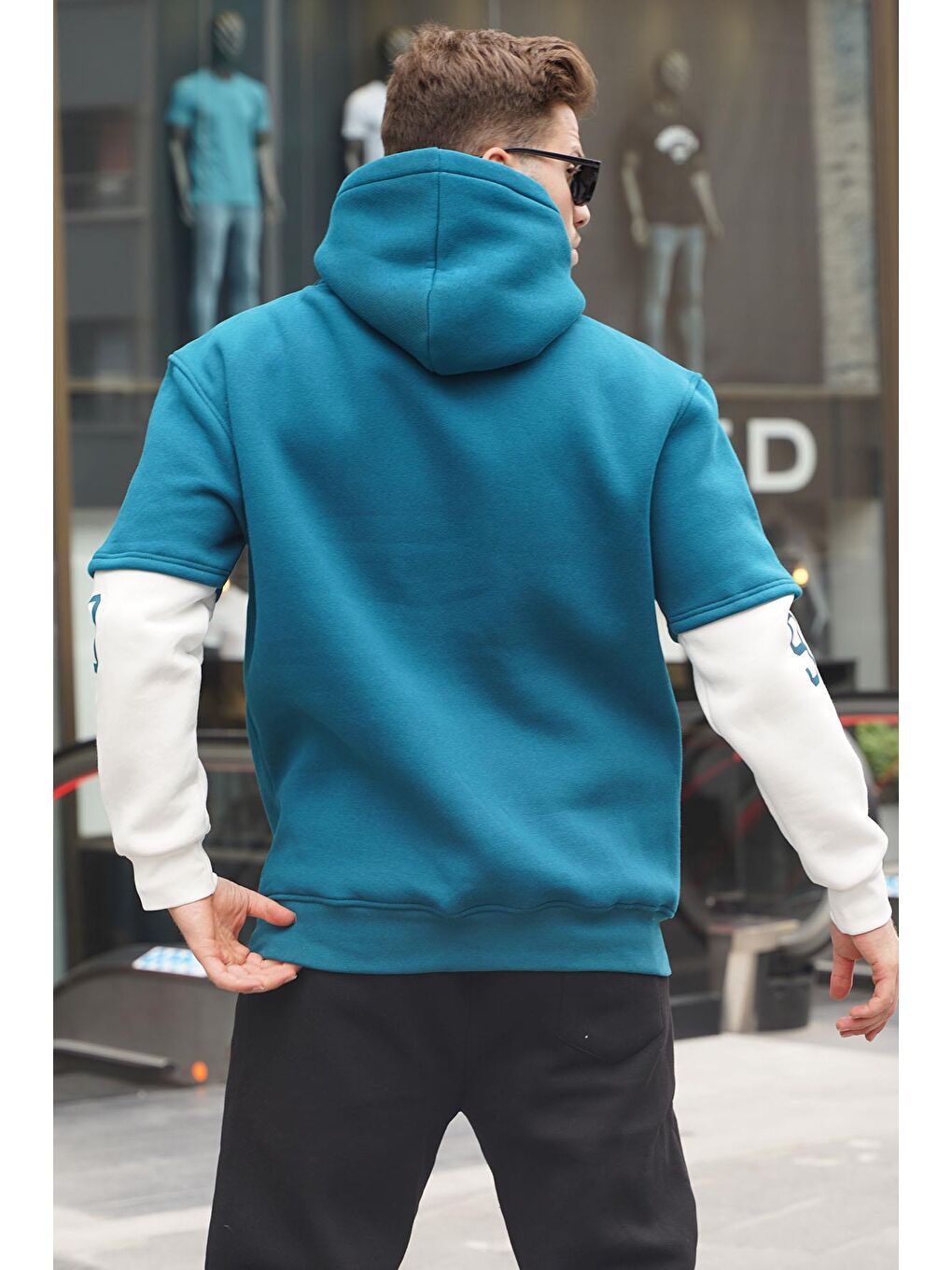 Petrol Mavisi Nakışlı Kapüşonlu Sweatshirt 6141-2