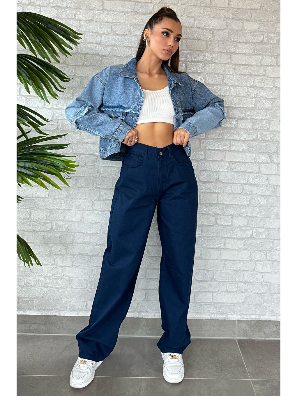 Lacivert Arkası Tokalı Kadın Gabardin Pantolon-1