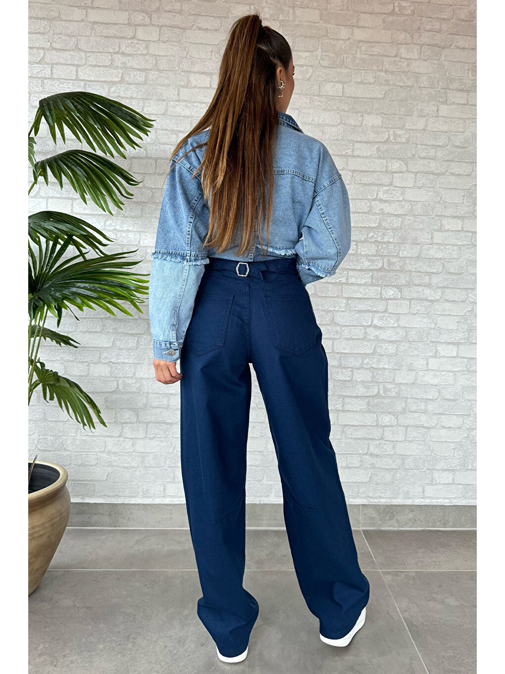 Lacivert Arkası Tokalı Kadın Gabardin Pantolon-2