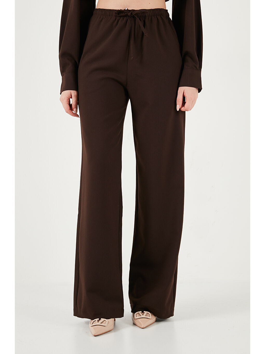 Kahverengi Regular Fit Kemer Detaylı Yüksek Bel Kadın Takım 6928887-2