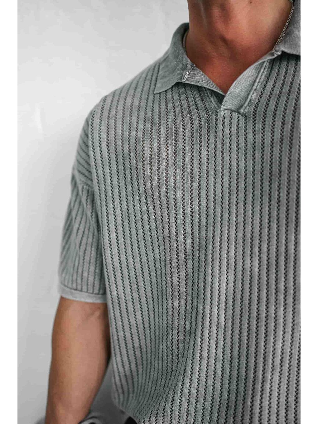 Erkek Polo Yaka Regular Fit Triko Tişört Gri-6