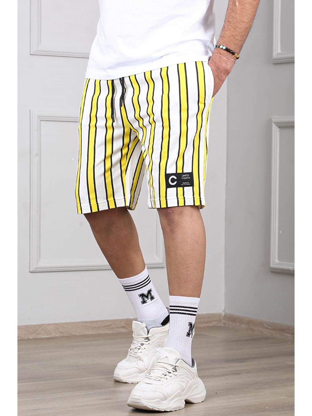 Çizgili Sarı Günlük Şort 2915