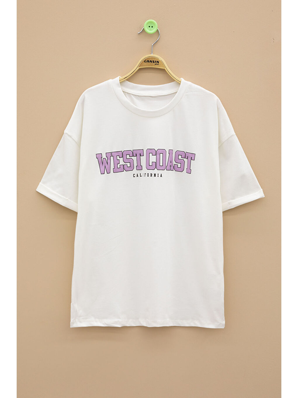 Ekru West Coast Yazılı Kısa Kol Kız Çocuk Bisiklet Yaka Tişört 20960