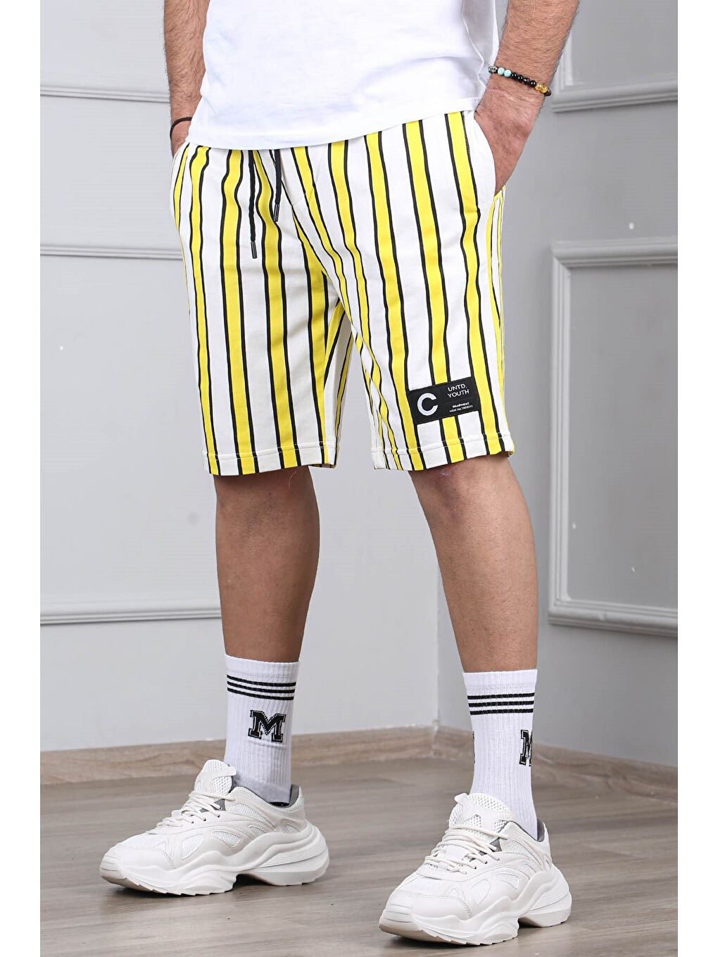 Çizgili Sarı Günlük Şort 2915-1