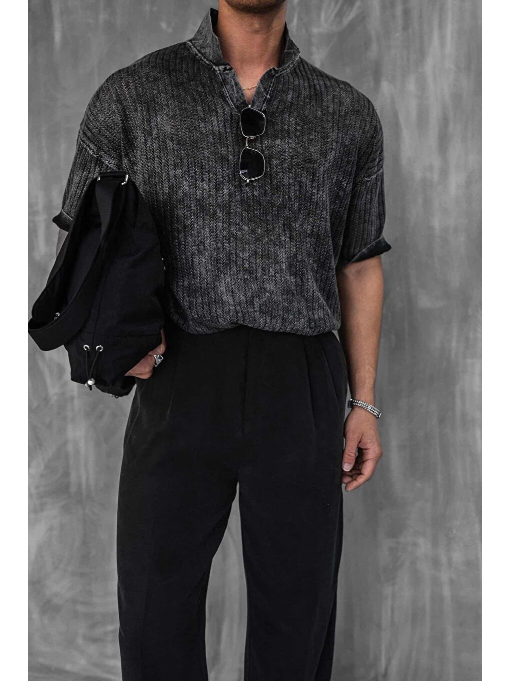 Erkek Polo Yaka Regular Fit Triko Tişört Siyah