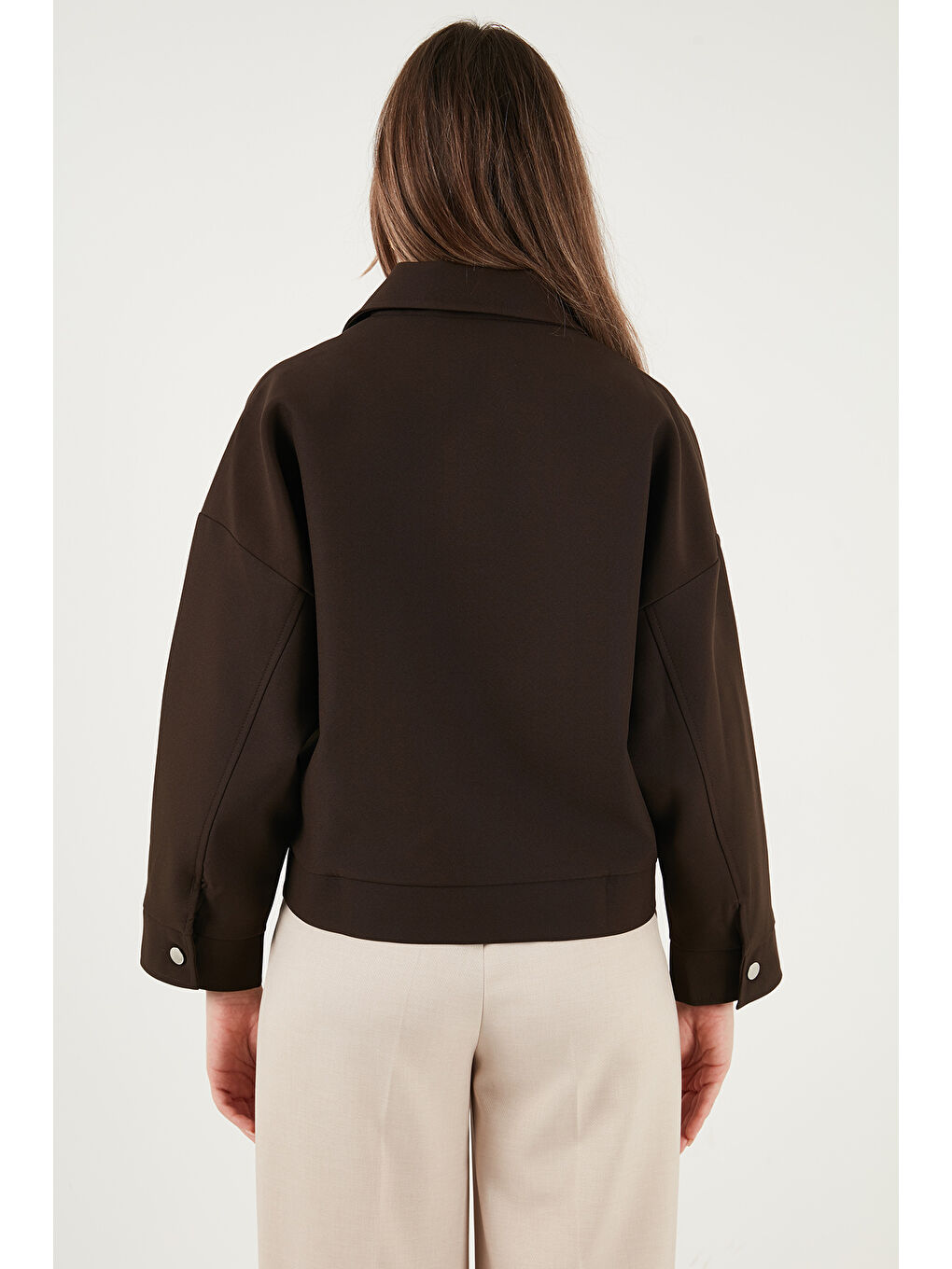 Kahverengi Regular Fit Klasik Yaka Astarlı Cep Detaylı Kadın Ceket 6927670-6