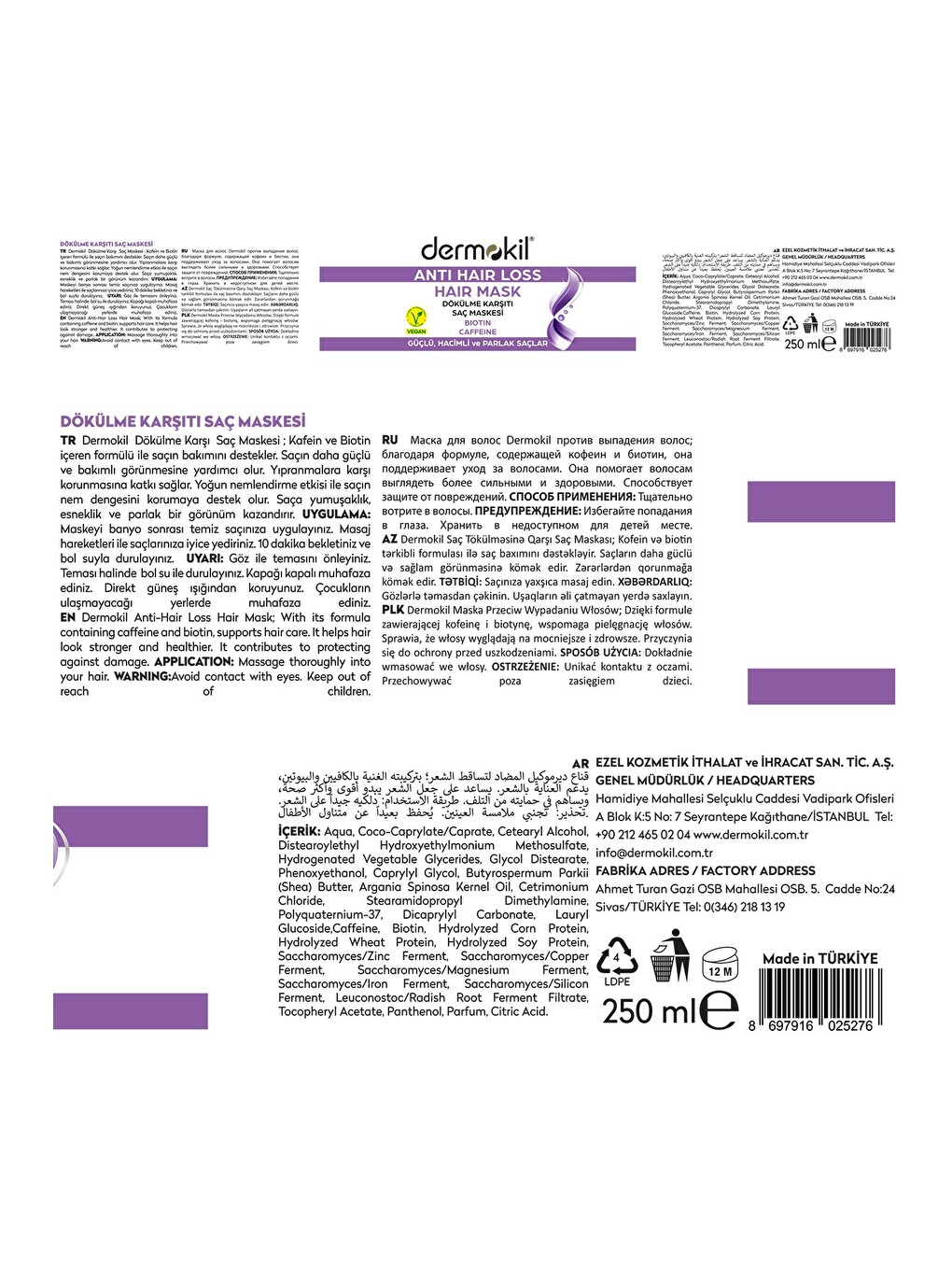 Dökülme Karşıtı (Biotine-Caffeine) Saç Bakım Maskesi 250 ml-6
