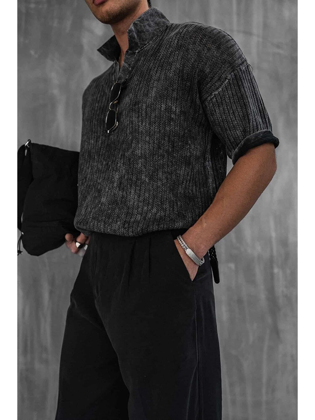 Erkek Polo Yaka Regular Fit Triko Tişört Siyah-2