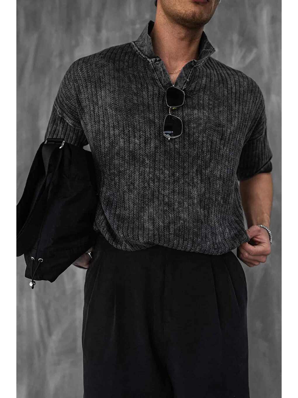 Erkek Polo Yaka Regular Fit Triko Tişört Siyah-3