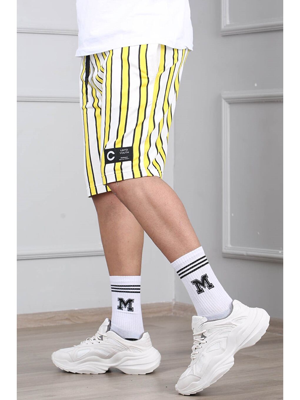 Çizgili Sarı Günlük Şort 2915-2