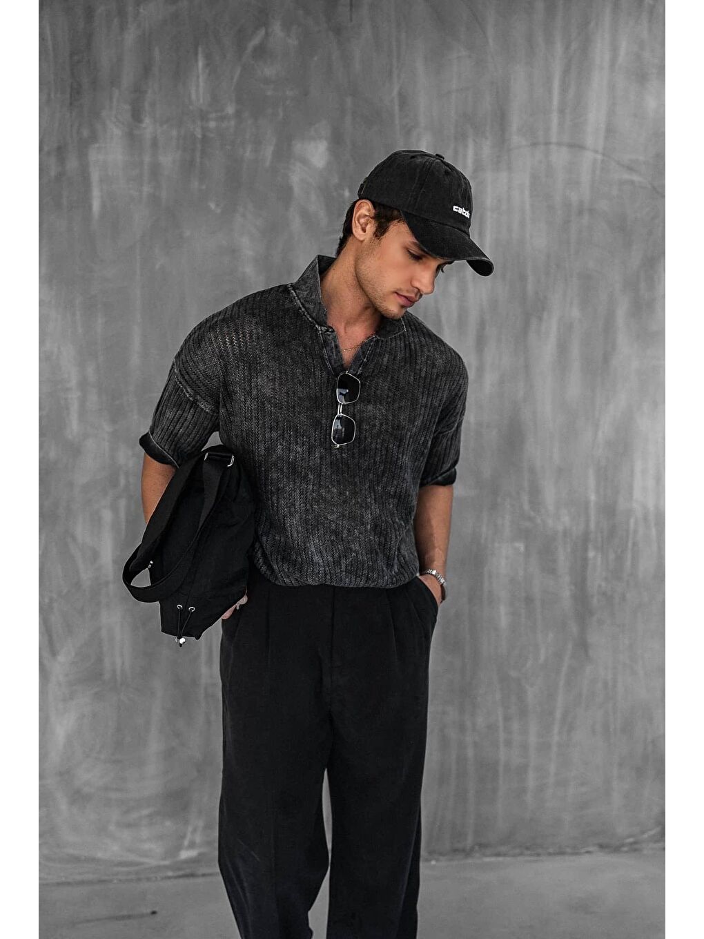 Erkek Polo Yaka Regular Fit Triko Tişört Siyah-4