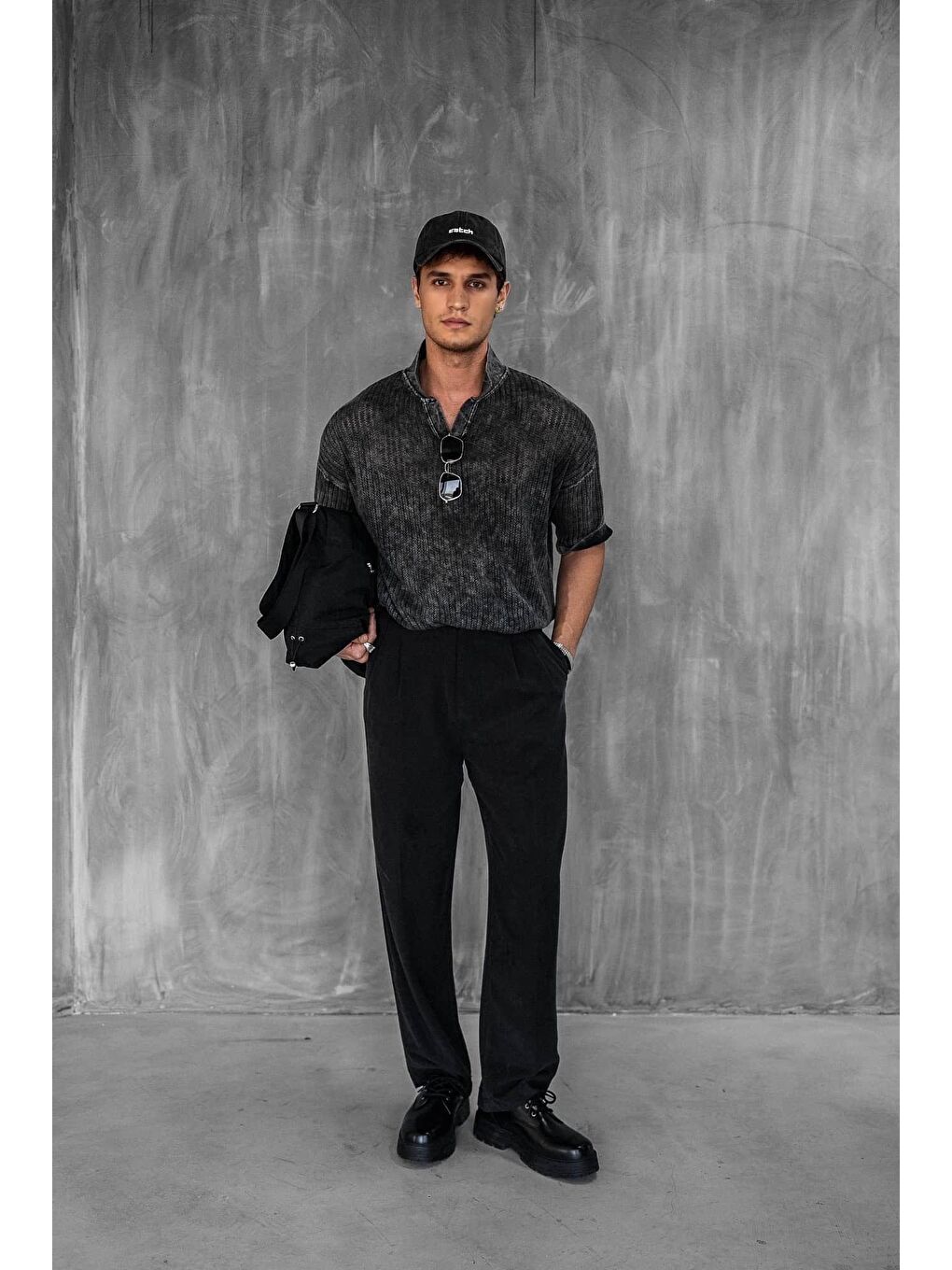 Erkek Polo Yaka Regular Fit Triko Tişört Siyah-5