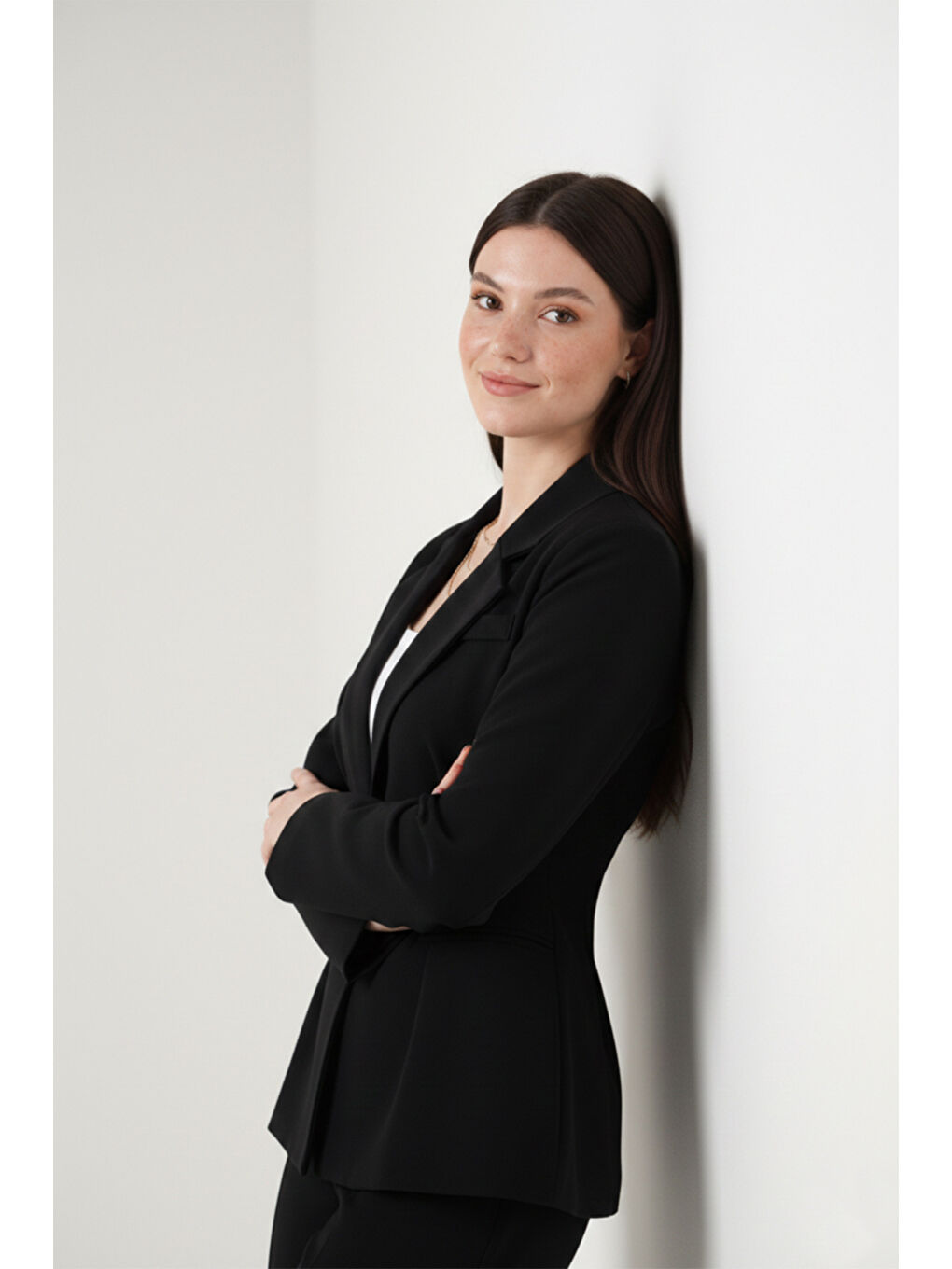 Siyah Slim Fit Kruvaze Yaka Pileli Bele Oturan Kadın Takım 6928884-3