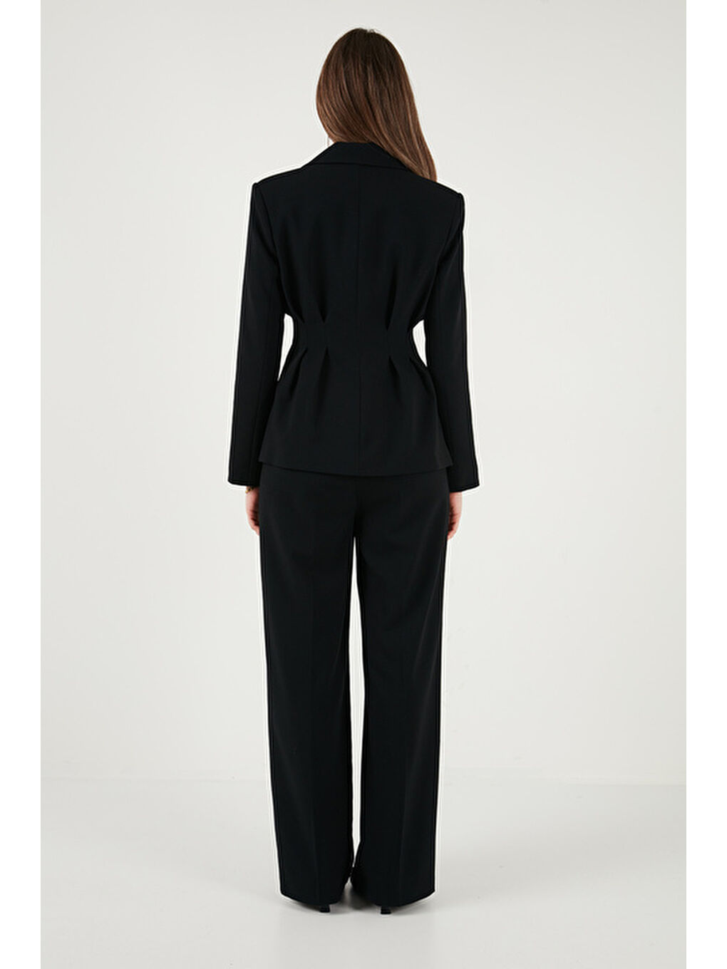 Siyah Slim Fit Kruvaze Yaka Pileli Bele Oturan Kadın Takım 6928884-6