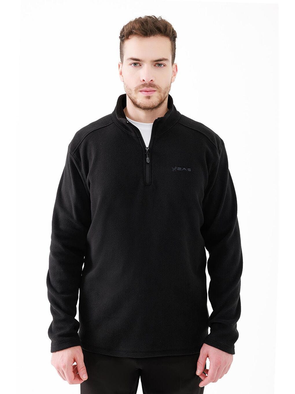 Cedric Erkek Yarım Fermuarlı İnce Polar Sweatshirt Siyah-1
