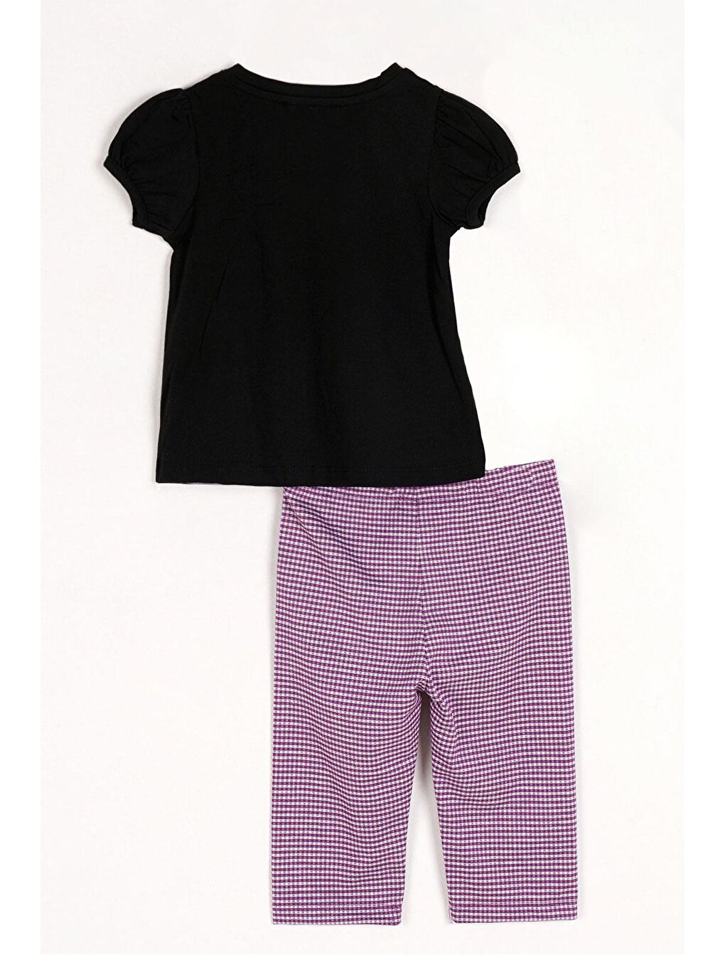 Kısa Kol Çiçek Işlemeli Renkli Kurdale Detaylı Mor Renk Kız Çocuk Taytlı Takım-2