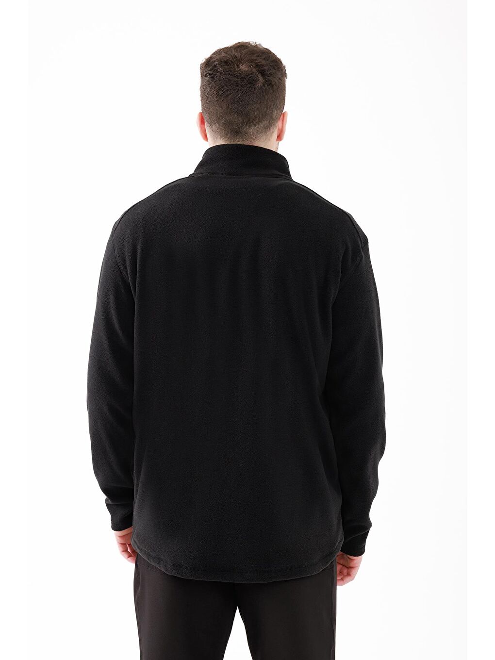 Cedric Erkek Yarım Fermuarlı İnce Polar Sweatshirt Siyah-3