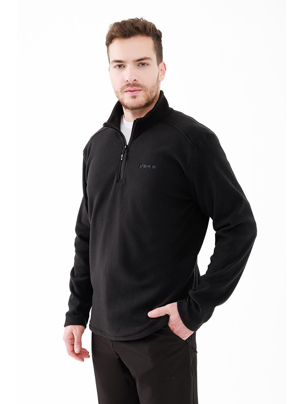Cedric Erkek Yarım Fermuarlı İnce Polar Sweatshirt Siyah-4
