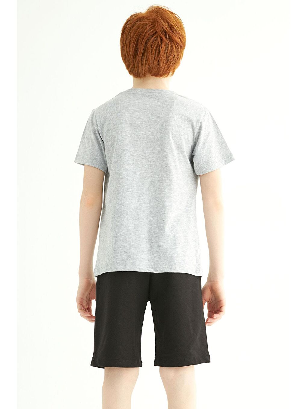 Kısa Kol Yazı Baskılı Gri Siyah Renk Erkek Çocuk Kaprili Takım-2