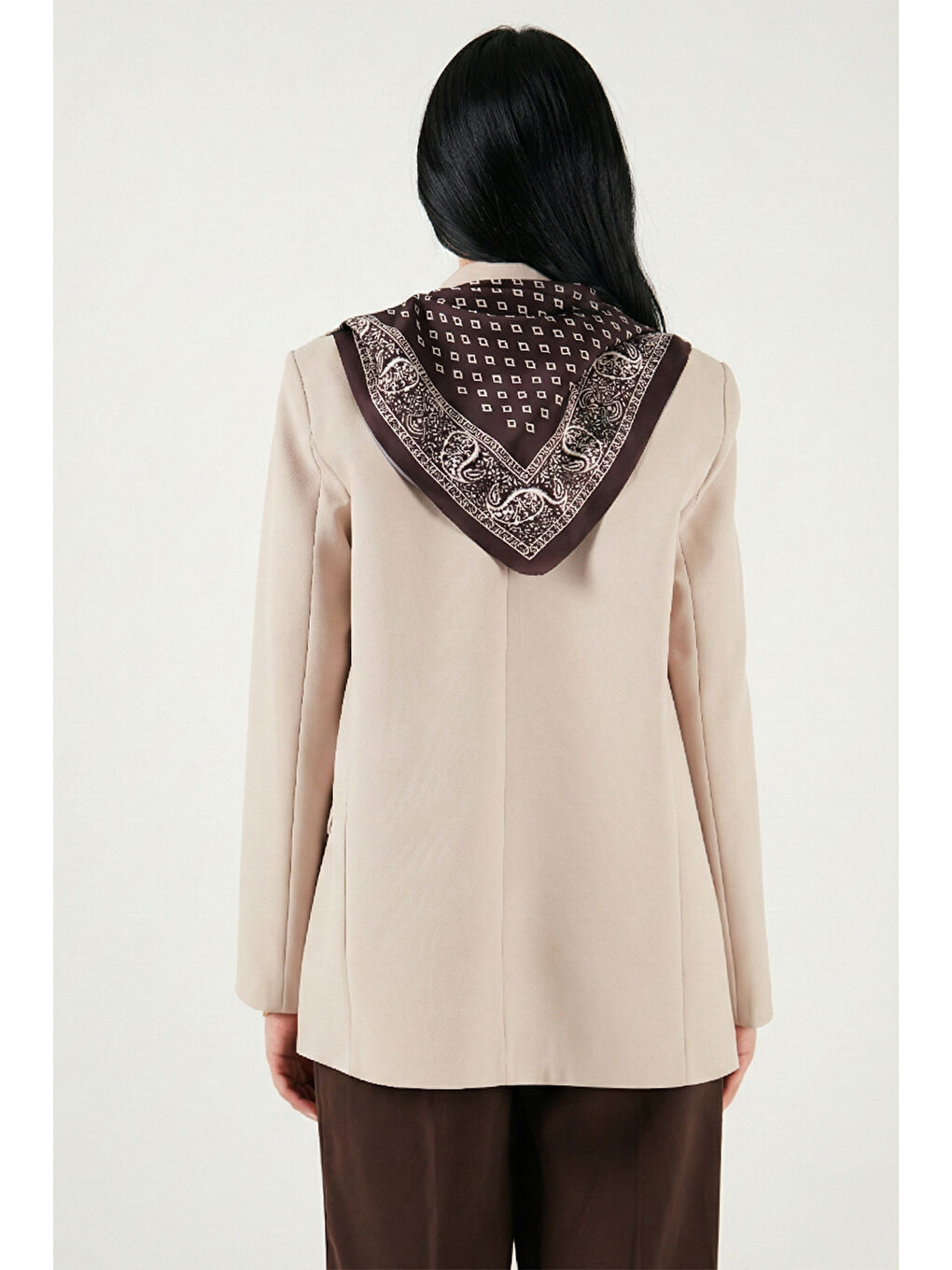 Bej Slim Fit Şal Detaylı Kruvaze Yaka Kadın Ceket 6927665-6