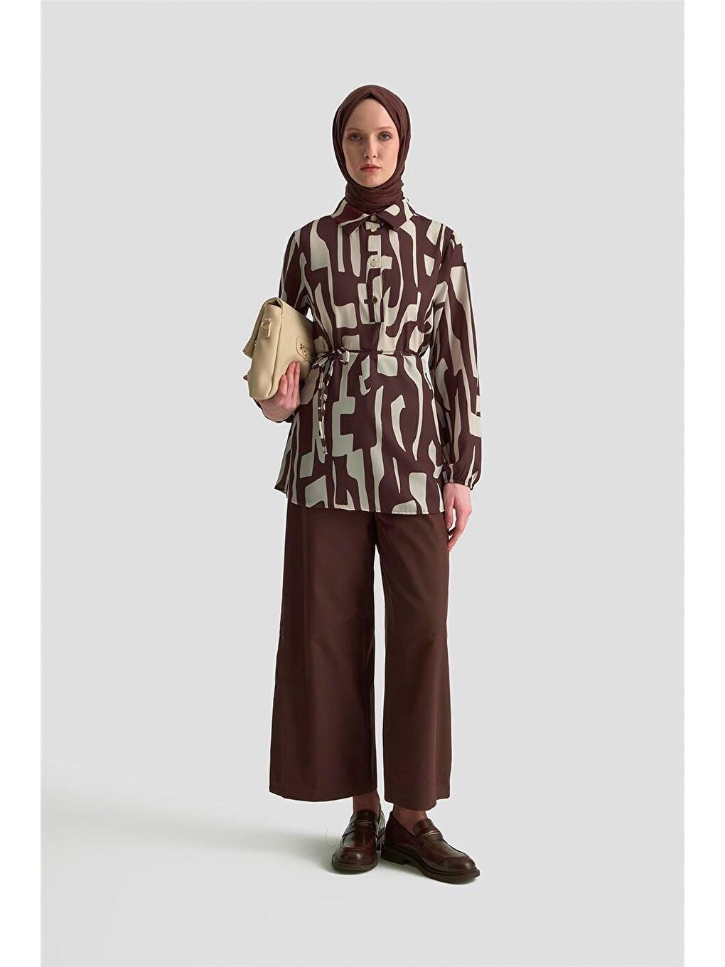 Bej Soyut Desenli Tunik 25Kd1014 Vizon