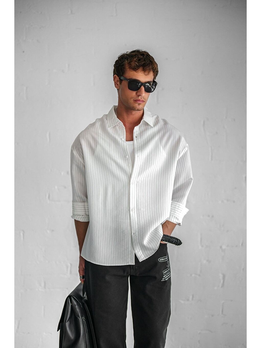 Erkek Rahat Kesim Çizgili Modal Gömlek Beyaz-4